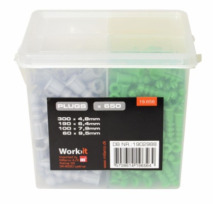 Work>it® Plugs-sortiment i boks 5.0 - 6.0 - 8.0 - 10.0 mm 650 assorterede
