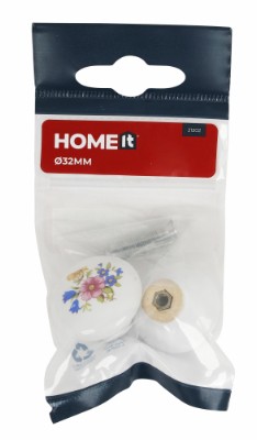 HOME It® porcelænknop Ø32 x 25 mm hvid/deko 2 stk.