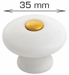 HOME It® porcelænknop Ø35 x 30 mm hvid/guld 2 stk.