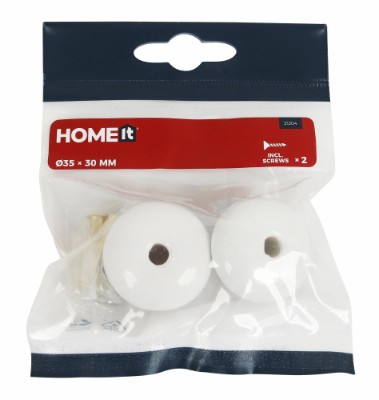 HOME It® porcelænknop Ø35 x 30 mm hvid/guld 2 stk.