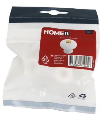 HOME It® porcelænknop Ø35 x 30 mm hvid/guld 2 stk.