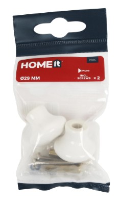 HOME It® porcelænknop Ø29 x 25 mm hvid/guld 2 stk.