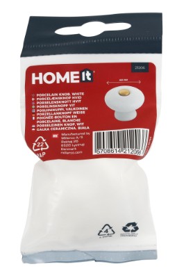 HOME It® porcelænknop Ø29 x 25 mm hvid/guld 2 stk.