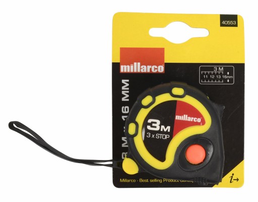 Millarco® båndmål med stop 16 mm x 3 meter
