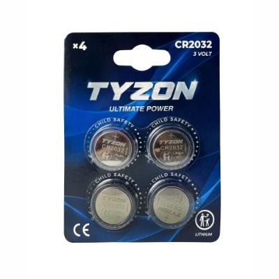Tyzon 3 V CR2032 litiumbatteri, 4-pak