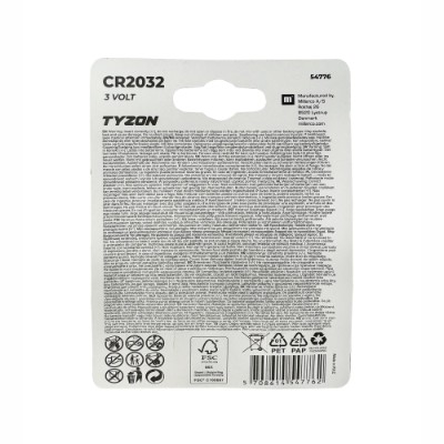 Tyzon 3 V CR2032 litiumbatteri, 4-pak