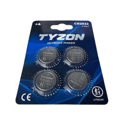 Tyzon 3 V CR2032 litiumbatteri, 4-pak
