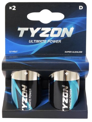 Tyzon 1,5 V D super-alkalinebatteri, 2-pak