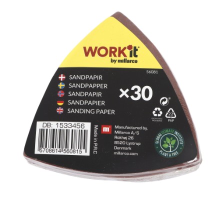 Work it by millarco® slibepapir til trekantsliber 93×93×93 mm 30 stk.