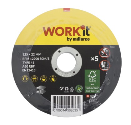 Work it by millarco ® skæreskive til metal Ø125 x 1,4 mm 5-pak