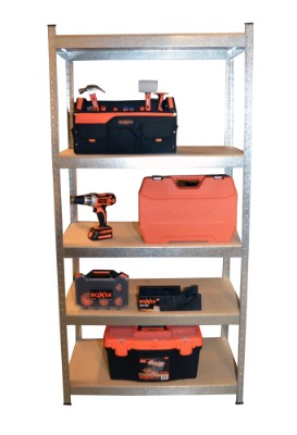 HOME It® stålreol med 5 træhylder 180×90×45 cm galvaniseret