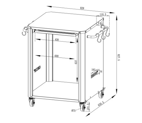 Cozze® udebord med udtræksplade 77 x 66,5 x 83 cm rustfrit s