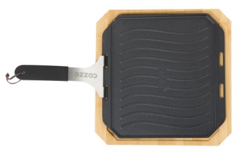 Cozze® vendbar støbejernspande med bordskåner 330 x 330 mm.