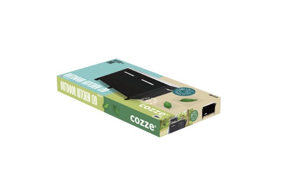 Cozze®udekøkken 120 med rustfrit stålbord, 2 låger og 4 hjul