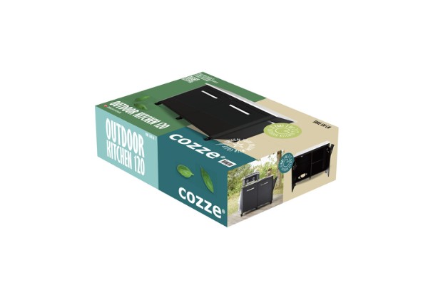 Cozze®udekøkken 120 med rustfrit stålbord, 2 låger og 4 hjul