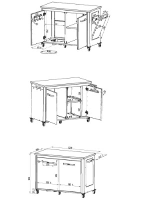 Cozze®udekøkken 120 med rustfrit stålbord, 2 låger og 4 hjul