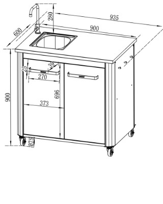 Cozze®udekøkken 90 m/stålvask og vandhane