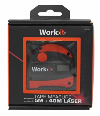 Work>it® målebånd med laserafstandsmåler 5 + 40 meter