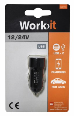 Work>it® USB-adapter med 2 udgange til cigarstik